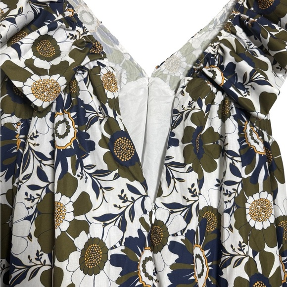 Floral Ruffle Mini Dress Green & Blue With Black Bow Women’s Large NWT - Picture 5 of 9